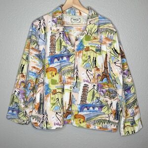 VTG Tantrums Paris France Print Jacket Romantic Artcore Parisian Chic‎ Womens XL